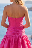 Fuchsia Beaded Strapless Cut Out A Line Short Homecoming Dress
