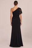 One Shoulder Sequin Mermaid Black Long Formal Dress with Slit