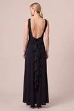 Black Bateau Neck Backless Formal Dress with Sash