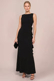 Black Bateau Neck Backless Formal Dress with Sash