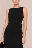 Black Bateau Neck Backless Formal Dress with Sash
