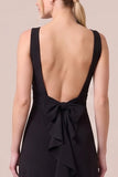 Black Bateau Neck Backless Formal Dress with Sash
