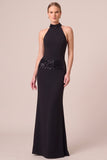 Black Halter Sequin Open Back Mermaid Formal Dress