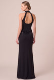 Black Halter Sequin Open Back Mermaid Formal Dress