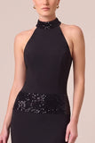 Black Halter Sequin Open Back Mermaid Formal Dress