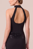 Black Halter Sequin Open Back Mermaid Formal Dress