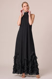 Fuchsia Halter Ruffled A Line Long Wedding Guest Dress