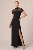 Black Illusion Neck Sheath Long Formal Dress with Slit