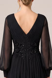 Black V-Neck A Line Sequin Long Sleeve Formal Dress