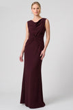 Burgundy Cowl Neck Ruched Mermaid Bridesmaid Dress