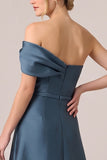 Black One Shoulder Satin Ruched A Line Formal Dress