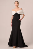 Off the Shoulder Black White Ruched Mermaid Formal Dress