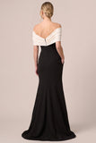 Off the Shoulder Black White Ruched Mermaid Formal Dress