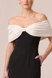 Off the Shoulder Black White Ruched Mermaid Formal Dress