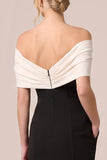 Off the Shoulder Black White Ruched Mermaid Formal Dress