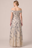 Champagne Off the Shoulder Sequin A Line Maxi Wedding Guest Dress