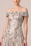 Champagne Off the Shoulder Sequin A Line Maxi Wedding Guest Dress