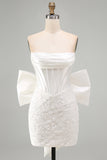 White Strapless Lace Bodycon Corset Homecoming Dress with Bow