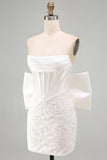 White Strapless Lace Bodycon Corset Homecoming Dress with Bow