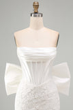 White Strapless Lace Bodycon Corset Homecoming Dress with Bow