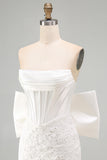 White Strapless Lace Bodycon Corset Homecoming Dress with Bow