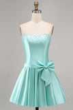 Mint Green Strapless Pearl A Line Homecoming Dress with Bow