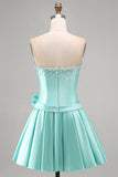 Mint Green Strapless Pearl A Line Homecoming Dress with Bow