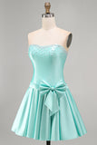 Mint Green Strapless Pearl A Line Homecoming Dress with Bow