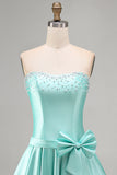Mint Green Strapless Pearl A Line Homecoming Dress with Bow
