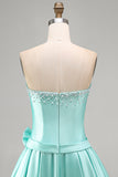 Mint Green Strapless Pearl A Line Homecoming Dress with Bow