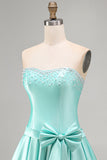 Mint Green Strapless Pearl A Line Homecoming Dress with Bow