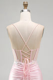 Pink Bodycon Applique Sequin Corset Short Homecoming Dress with Slit