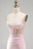 Pink Bodycon Applique Sequin Corset Short Homecoming Dress with Slit