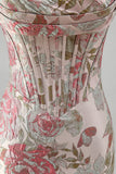 Floral Pink Strapless Jacquard Corset Bodycon Homecoming Dress