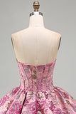 Cute Red Flower Jacquard A Line Corset Strapless Homecoming Dress