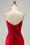 Red Strapless Beaded Bodycon Corset Homecoming Dress with Sequins