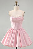 Cute Pink Corset A Line Short Homecoming Dress with Sequins