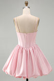 Cute Pink Corset A Line Short Homecoming Dress with Sequins