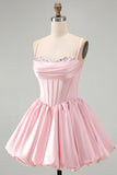 Cute Pink Corset A Line Short Homecoming Dress with Sequins