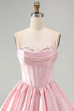 Cute Pink Corset A Line Short Homecoming Dress with Sequins