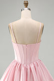 Cute Pink Corset A Line Short Homecoming Dress with Sequins