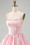 Cute Pink Corset A Line Short Homecoming Dress with Sequins