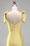 Yellow Satin Bodycon Beaded Pearl Short Homecoming Dress with Ruffles