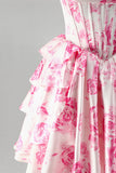 Pink Floral Corset Ruffle A Line Short Homecoming Dress