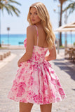 Pink Floral Corset Ruffle A Line Short Homecoming Dress