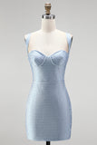 Blue Beaded Bodycon Sweetheart Short Homecoming Dress