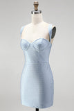 Blue Beaded Bodycon Sweetheart Short Homecoming Dress