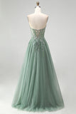 Sweetheart Dusty Sage Applique A Line Prom Dress with Slit