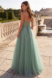 Sweetheart Dusty Sage Applique A Line Prom Dress with Slit