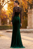 Dark Green Velvet Illusion Neck Lace Long Sleeve Mermaid Formal Dress